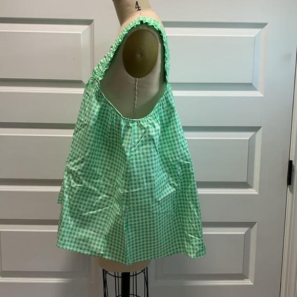 NWT Cotton poplin ruched strap top with gingham print - Picture 4 of 8